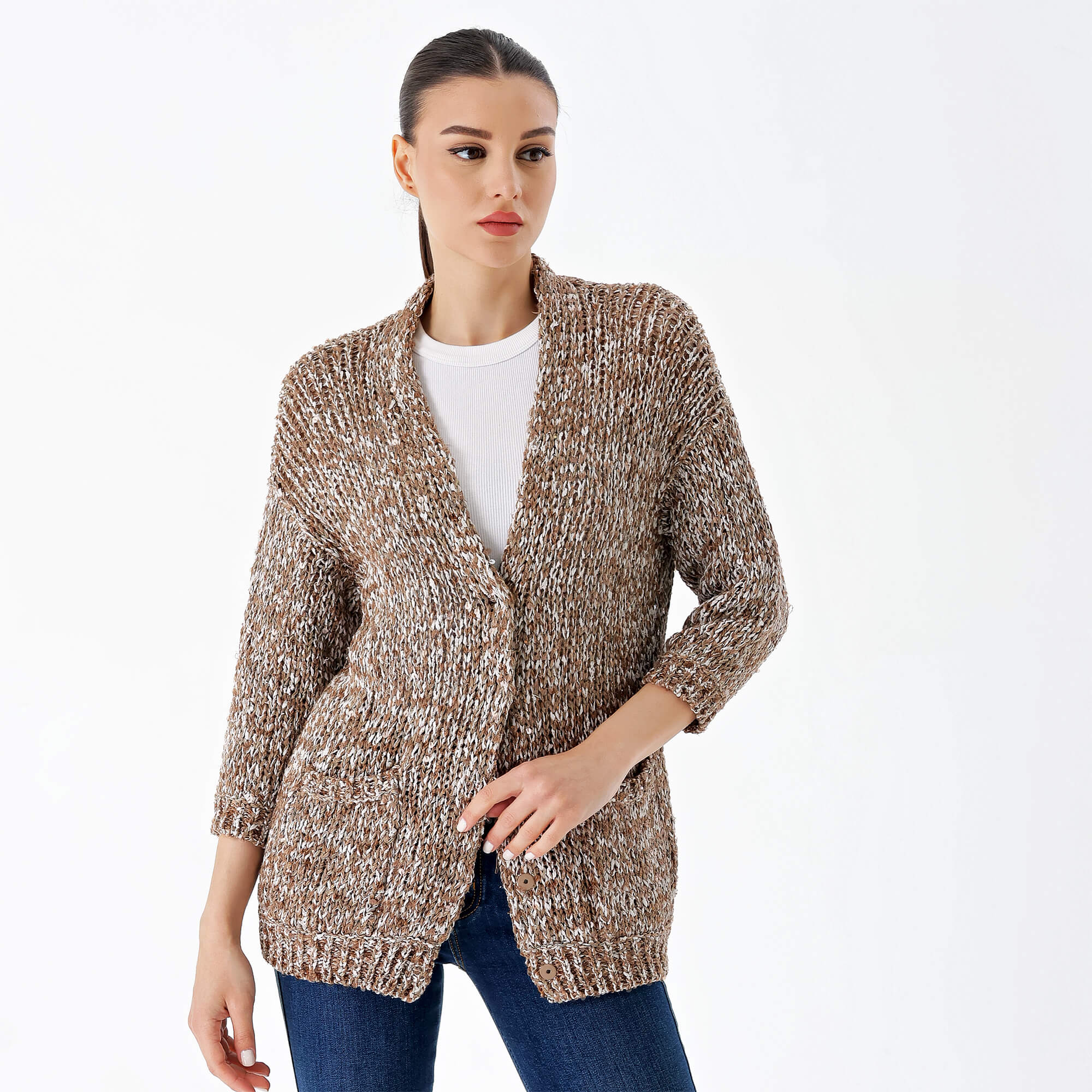 Brunello Cucinelli - Beige&White Knitted Sequin Cardian